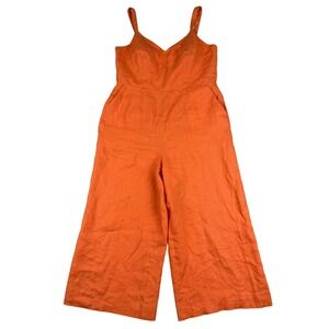 Boden Jumpsuit Womens 8P Orange Linen Blend Sleeveless Cropped Wide Leg Boho